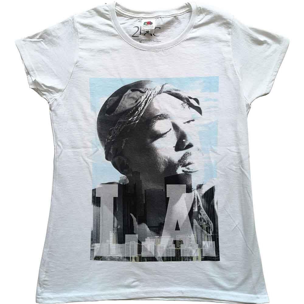 Tupac T Shirt LA Skyline Logo Official Womens Skinny Fit White XL 3XL