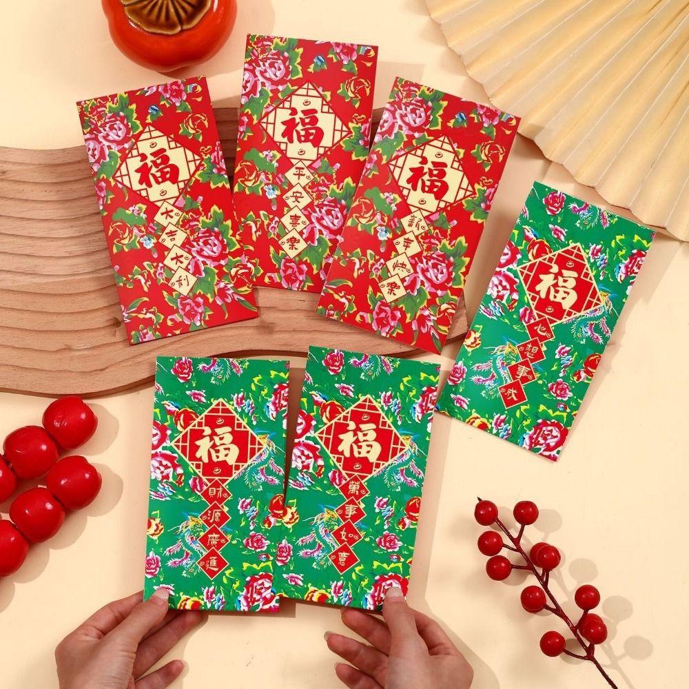 6Pcs Chinese Style 2026 New Year Red Envelope Paper Lucky Money Bag Red Pocket Lunar New Year