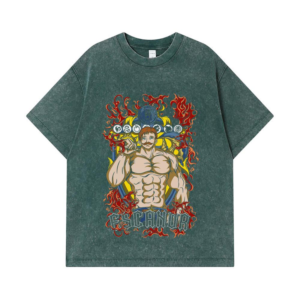 275 GSM Washed T-shirts 100% Cotton Seven Deadly Sins V4 Escanor Print Unisex Heavy Cotton T Shirt