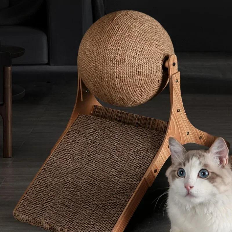 Solid Wood Wear Resistant Cat Scratcher 2-in-1 Sisal Scratching Ball Board Paw Grinding Toy For Home Cats Daily Pet Accessory