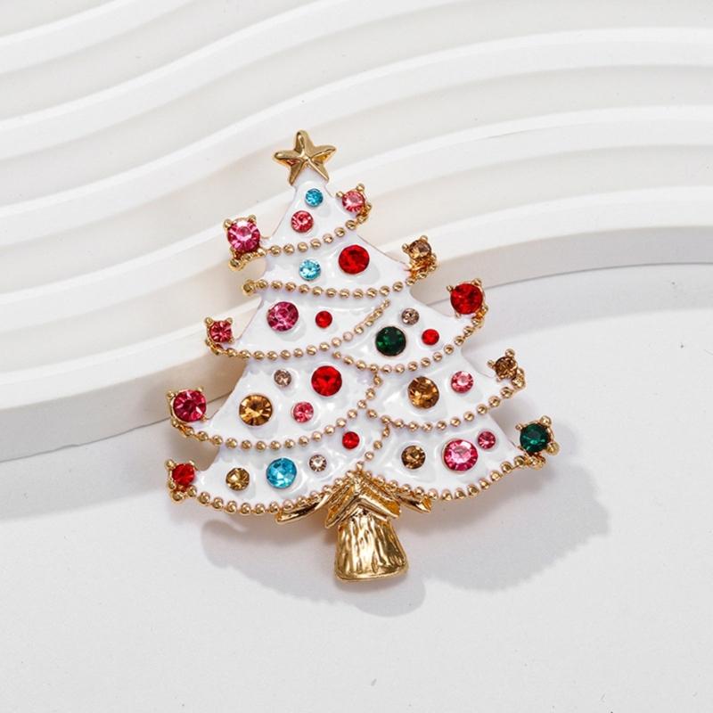 Enamel Christmas Tree Brooch Unique Rhinestones Christmas Tree Snowman Brooch For Women Festival Pin Jewelry