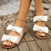 Women's Bow Flat Slide Sandals - Korean Style Summer Slippers for Outdoor, Wide Width Casual Beach Flip Flops with Non-Slip Sole