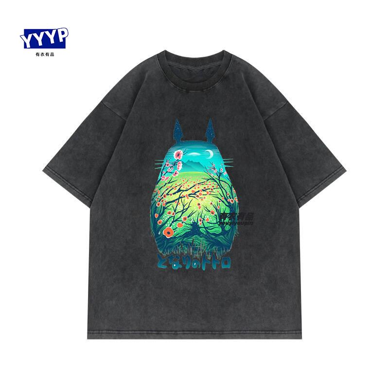 

Анимационный фильм Тоторо с Миядзаки Хаяо Травяная стена Мэй вокруг Ретро стирка Футболка с коротким рукавом Мужская и женская 3XL