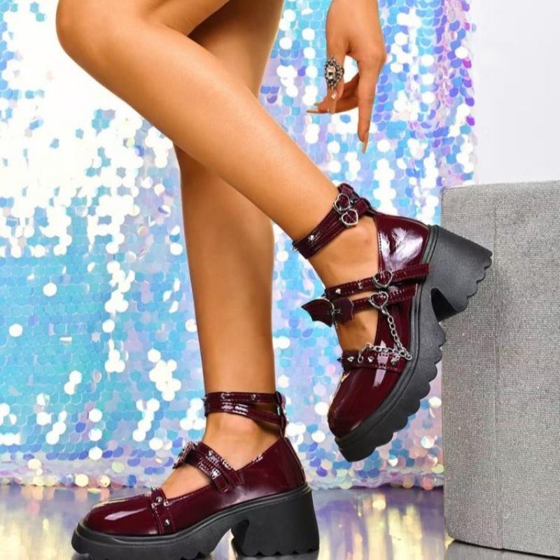 Fashion Gothic Metal Decoration Ankle Strap Pumps Women Punk Platform High Heels Mary Jane Shoes 2025 Summer Sweet Pink Lolita Shoes