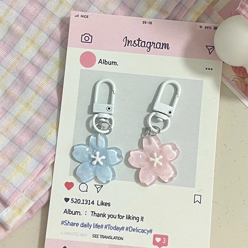 Creative Lovely Flower Keyring Sweet Jelly Color Sakura Keychain Pendant Cute Fashion Backpack Hanging Ornaments Couple Gifts