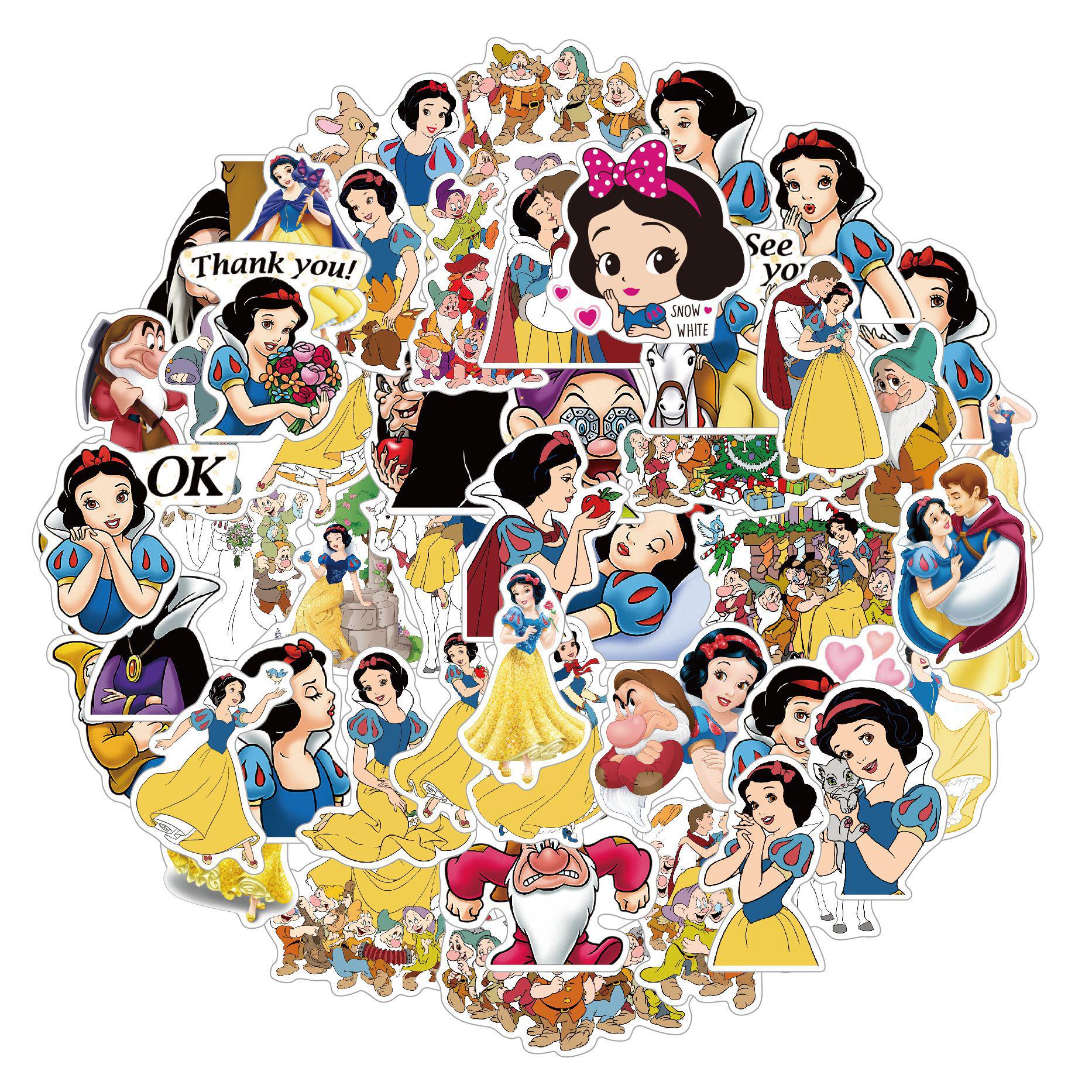 50 Unique Snow White Fairy Tale Princess Self-Adhesive Stickers for Desk & Water Bottles 0