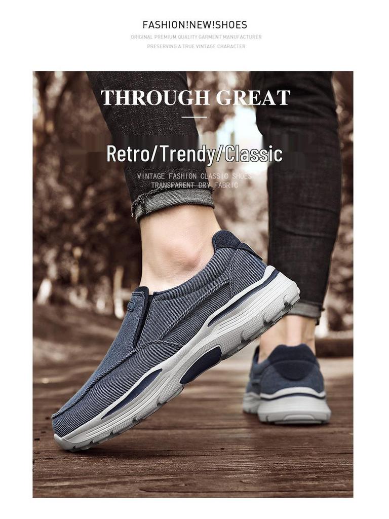 Men's Slip-On Canvas Shoes - Old Beijing Style, Thick Sole, Available in Extra Large Sizes up to 48