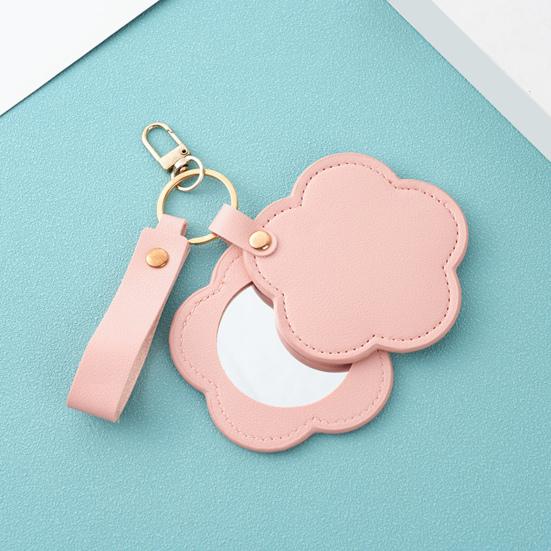 Yousheng Faux Leather Flower Makeup Mirror Waterproof Portable Vanity Mirror Keychain Travel Women Handheld Cosmetic Mirror Bag Pendant