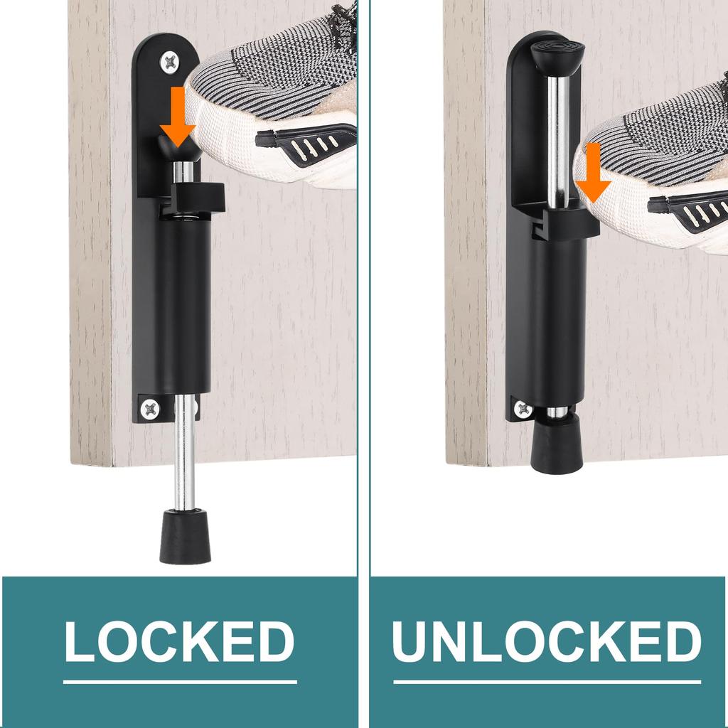 Uxcell 2er-Pack Kick-Down Türstopper, Federbelasteter teleskopischer Türstopper, Verstellbarer Türschloss-Halter für Bodenabstand, 45mm/1.77 Zoll, Schwarz
