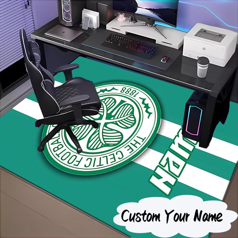 Custom Name Celtic Football Crest Rug for Living Room, Game Rooms, Office, Bedroom, Floor Mat Playful Design, fan gifts Christmas decor
