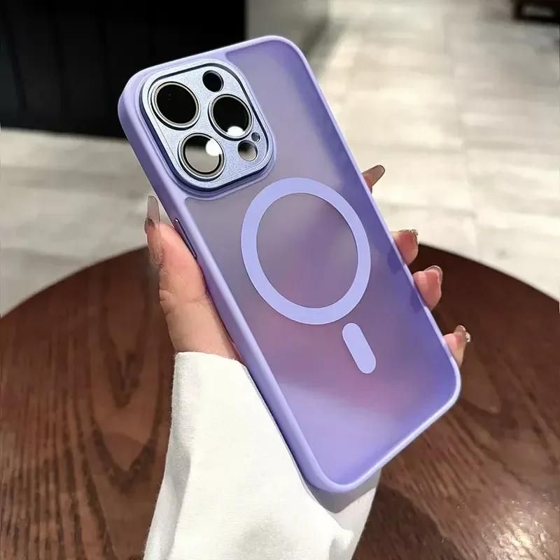 Translucent Matte Shockproof Case For iPhone 16 15 14 13 12 11 Pro Max Plus Case For Magsafe Magnetic Wireless Charge Cover