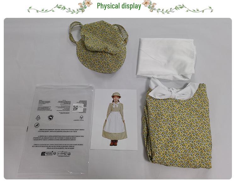 Yellow Floral Scarf Colonial Girl Pastoral Dress - Explorer Outfit Long Grassland Style
