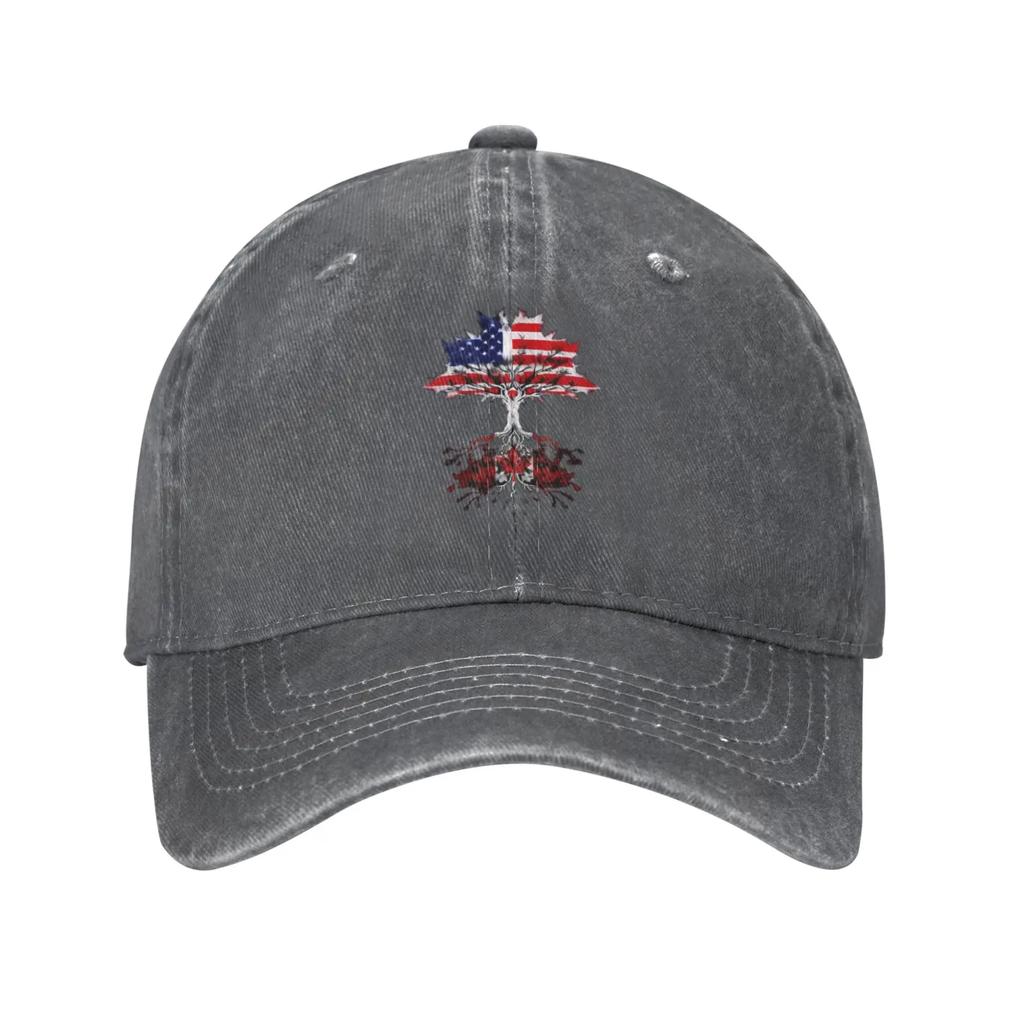 Canadian Roots American Grown Kanada Flagge Lustiger Golfhut Verstellbare Vintage Gewaschene Baseballkappe Deep Heather