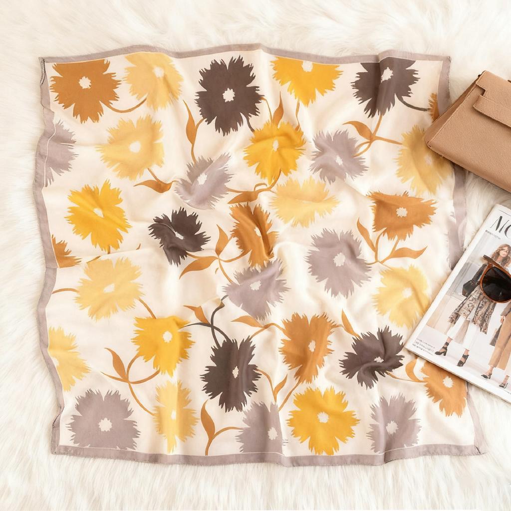 Korean version of solid color big red small square scarf women's plain color spring and autumn warm silk scarf versatile professional scarf decorative