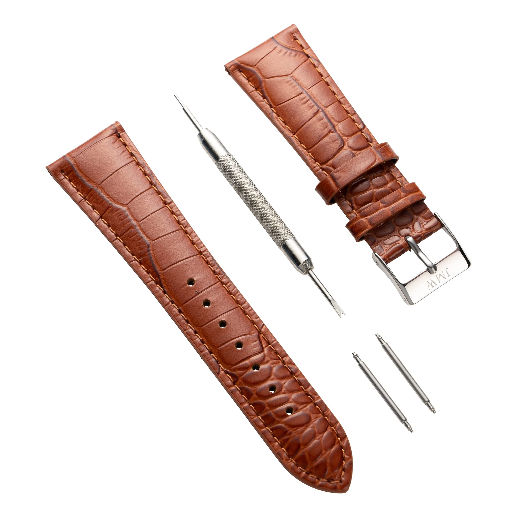 

JMW TOKYO Квадратные часы 22 мм ушко Натуральная кожа Замена Коричневый с серебром Включает пружину и Отличный день Мужской ремешок, Ширина, Ремешок, Пряжка,