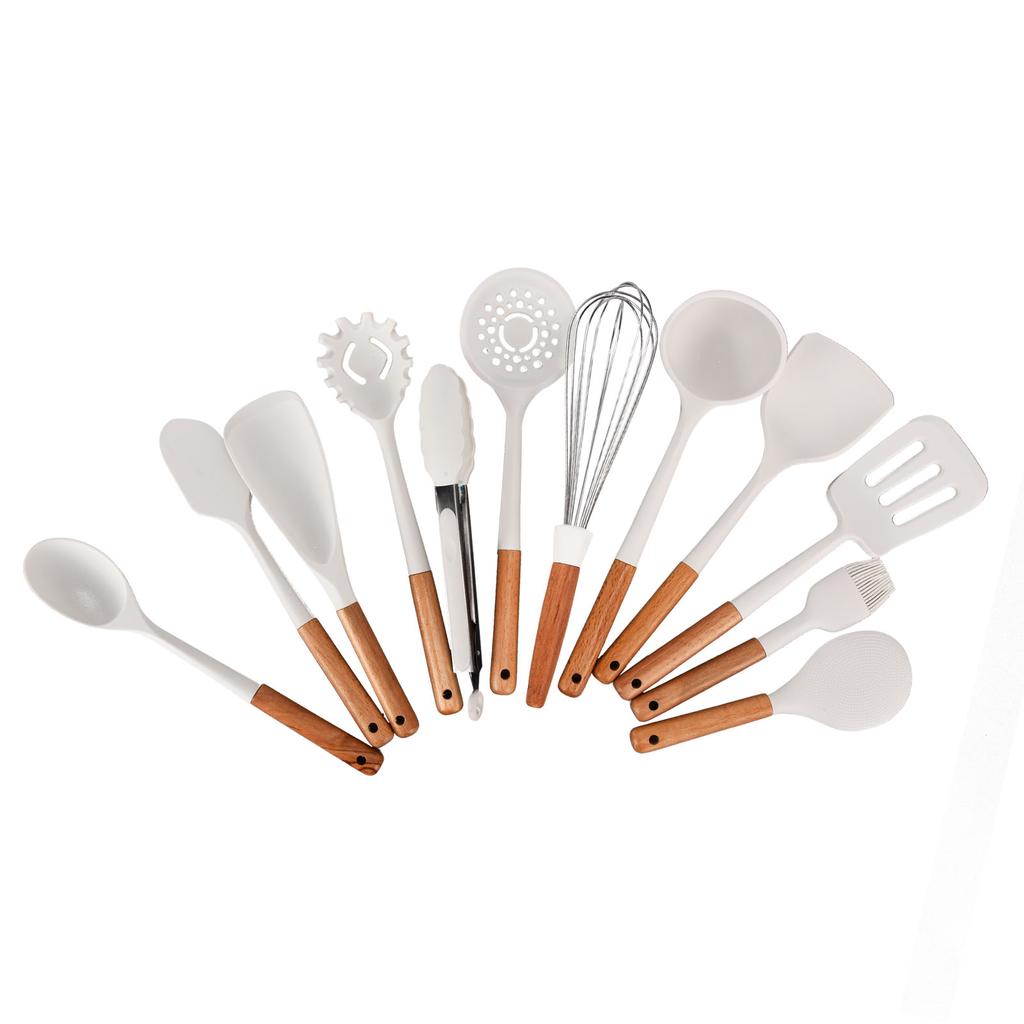 12-teiliges Silikon-Kochutensilien-Set Weißer nordischer minimalistischer Stil Antihaft-Küchenutensilien-Set für