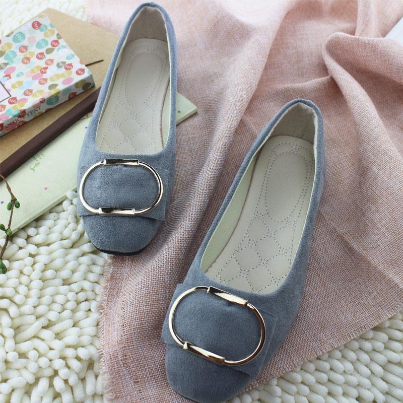 Nieuwe Mode Vierkante Neus Flock Dames Flats Lage Mond Instapper Lente Herfst Damesschoenen Metalen Ring Enkele Schoenen Vrouw WSH2443