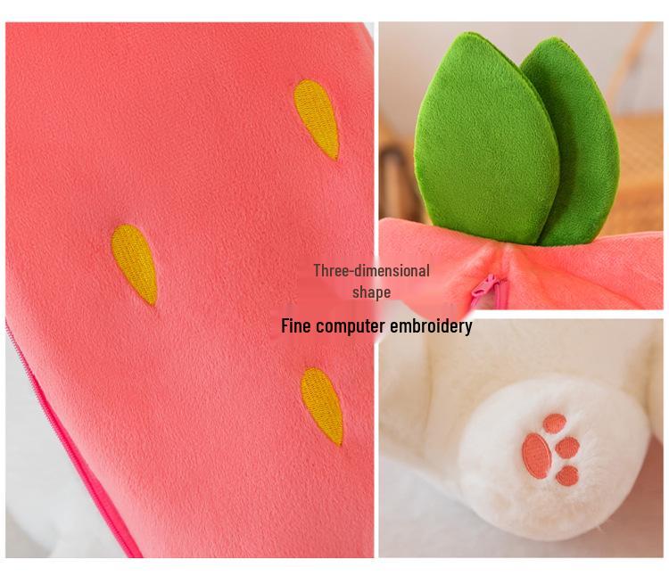 Strawberry Bunny Plush Toy with Big Ears and Carrot Stuffed Doll