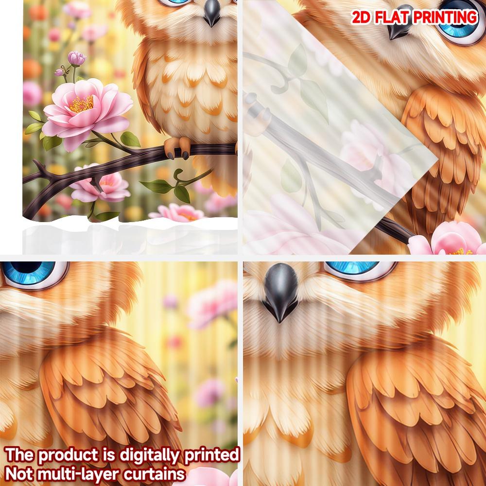 2D flat printing 2pcs Classic Christmas Curtains Spring Owl with Flowers Digital Printed Polyester Drapes Family Party for