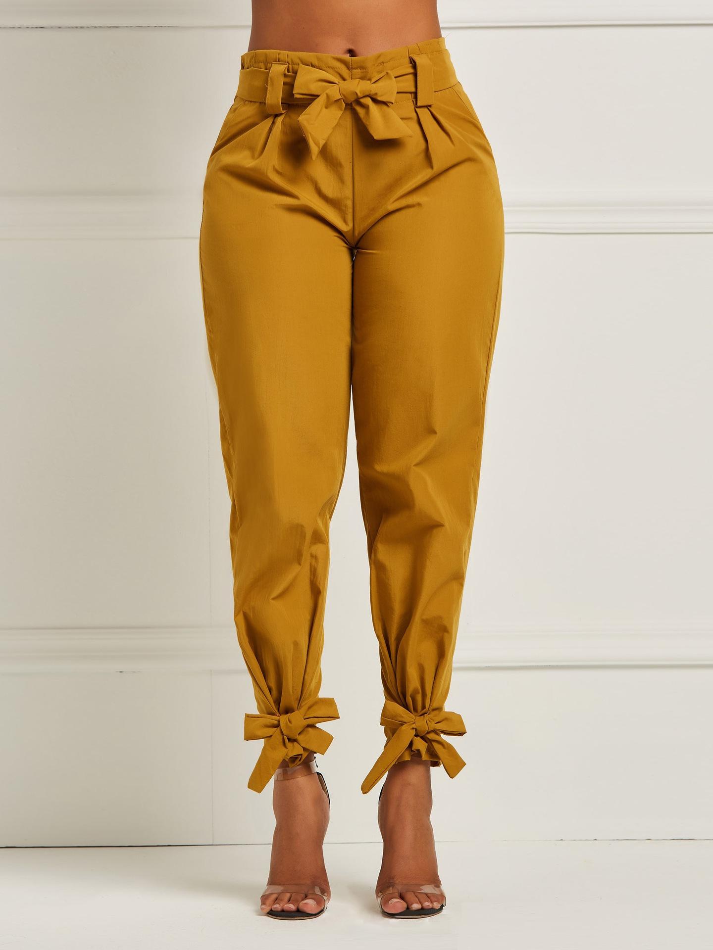 

Women s High Waist Bow Tie Cuffed Harem Pants Casual Office Trousers XXL