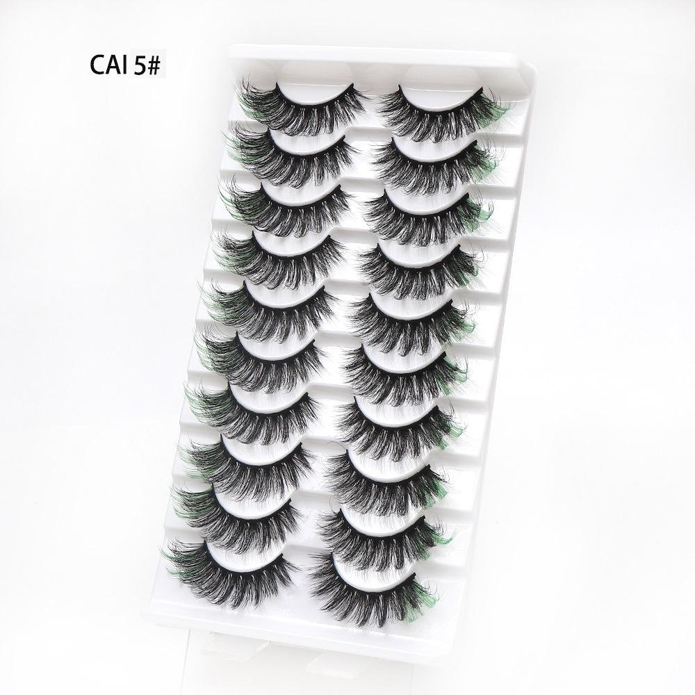 Manufacturer Wholesale 10 Pairs of Colored 3D False Eyelashes, European and American Multi-level Messy and Dense 3D Eyelashes, Cross-border Supply