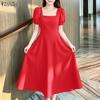 Elegantes Damen Sommerkleid mit quadratischem Ausschnitt, lässig, kurzärmelig