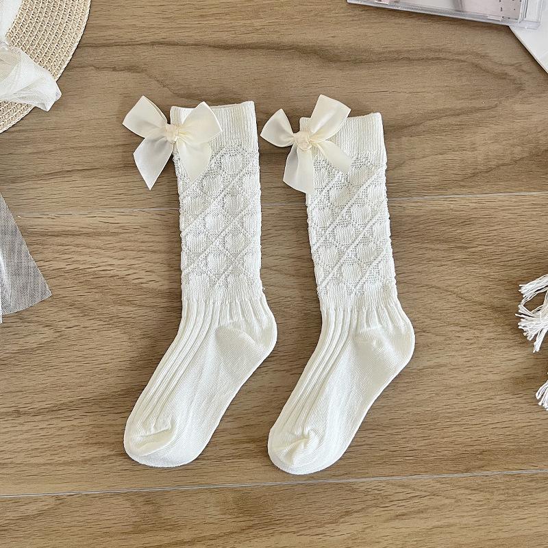 Letní nový styl dětské ponožky dětské kartáčované hedvábné síťované podkolenky bílá mašlička princeznovský styl taneční ponožky