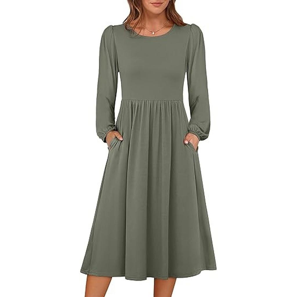Women's Fashion Casual Dress Round Neck Long Sleeve Dresses