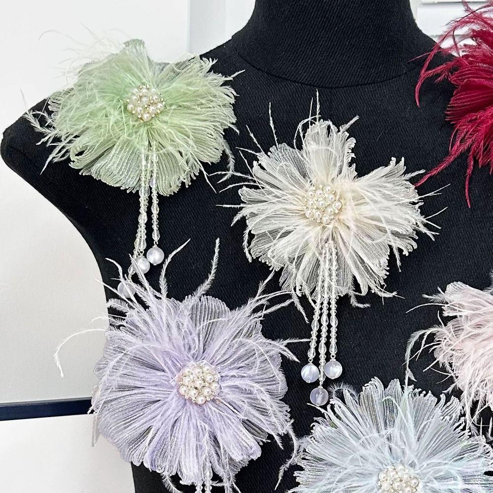 Handmade Pearl Flower Accessories Crystal Tassel Pearl Accents Flower Corsage Sewing Type Fabric Fabric Flower Jewelry
