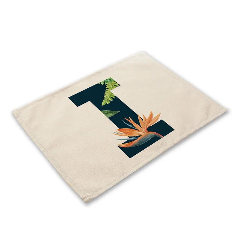 30x45cm Alphabet Letters Linen Kitchen Placemat Botanical Plant Green Tropical Leaves Dining Table Mats Coaster Pad