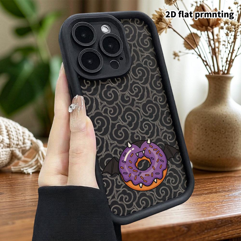 Phone Case: 2D flat design suitable for iPhone 18 17 16 15 14 13 Pro tiered protective case, demon donut, Christmas and Halloween gifts