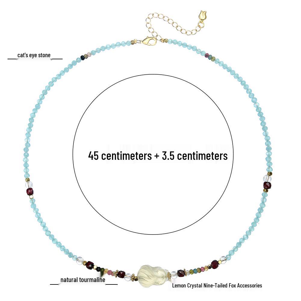 Natürlicher Zitronenkristall & Turmalin Katzenauge Weißer Kristall Granat Schlüsselbeinkette - Damenmode Verstellbar