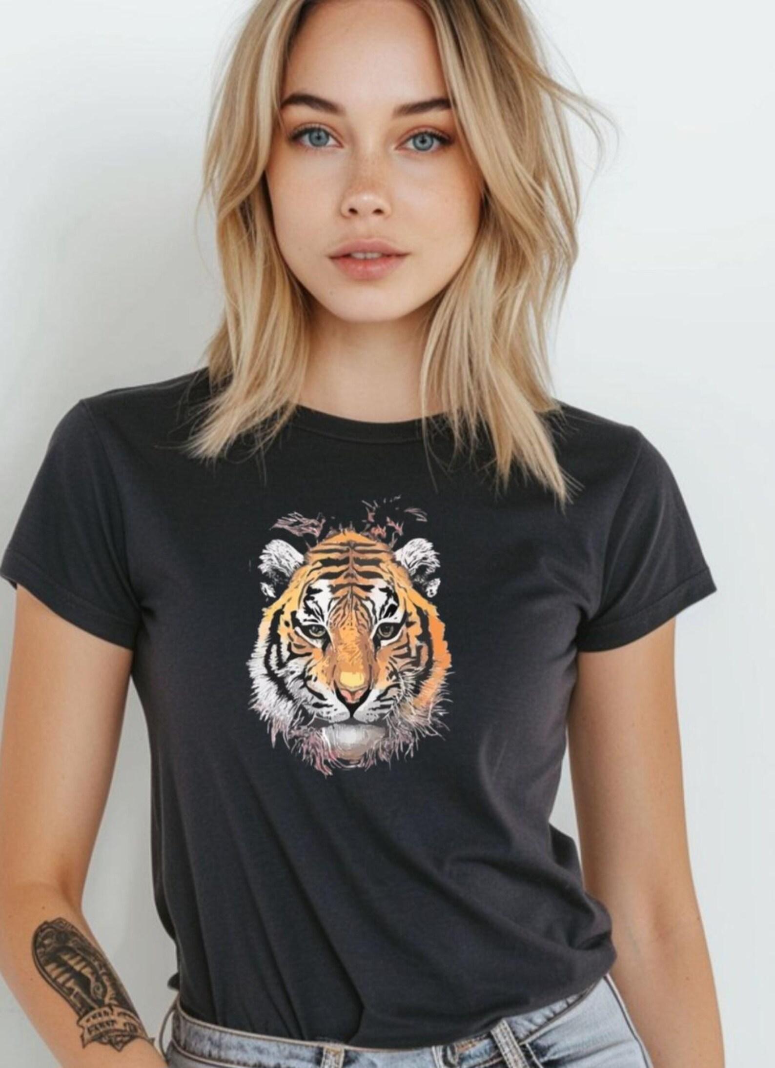 Tiger Face Graphic T-Shirt | Wildlife Illustration Tee | Tiger Lover Shirt | Nature Animal Graphic Tee | Wild Safari Casual Tee S