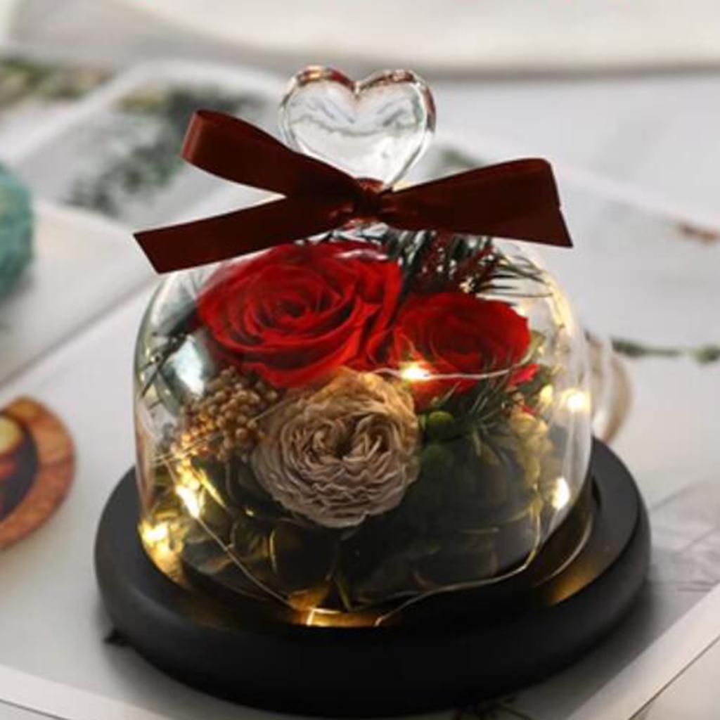 Display Dome with Base DIY Valentine's Day Decoration Crafts Jar Glass Cover Dustproof Clear Dome with Wood Base Stand Case