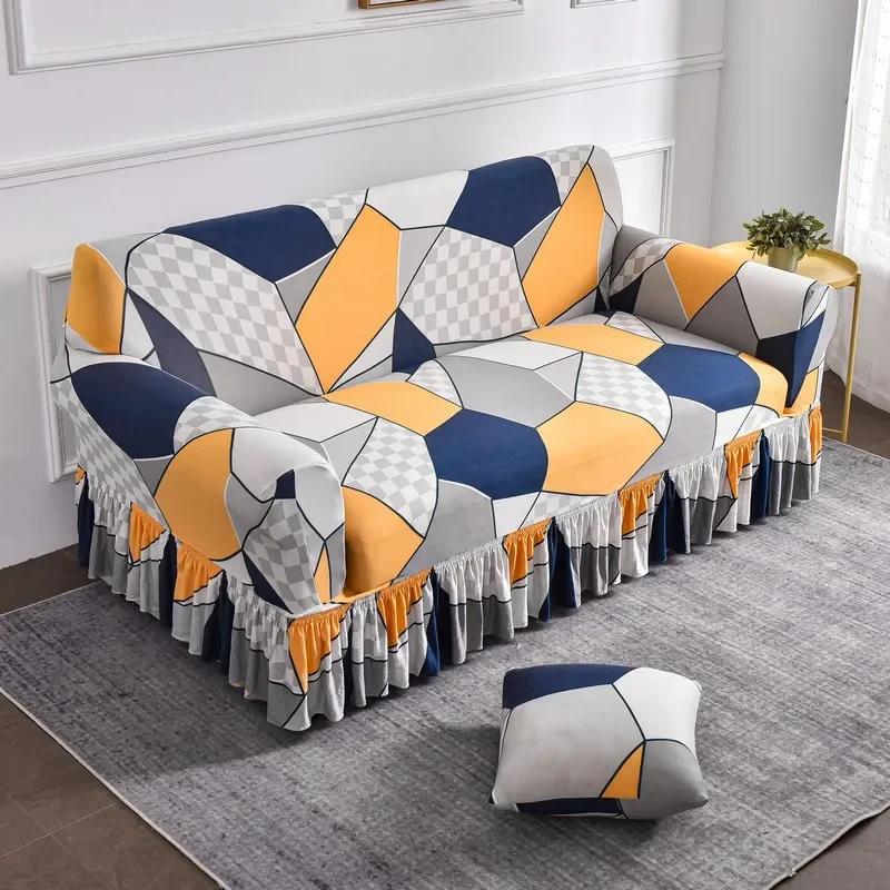 1 2 3 4 Seater Nordic Flowers Stretch Sofa Covers Elastic Spandex Sofas Skirt Cover for Living Room Universal Couch Slipcovers