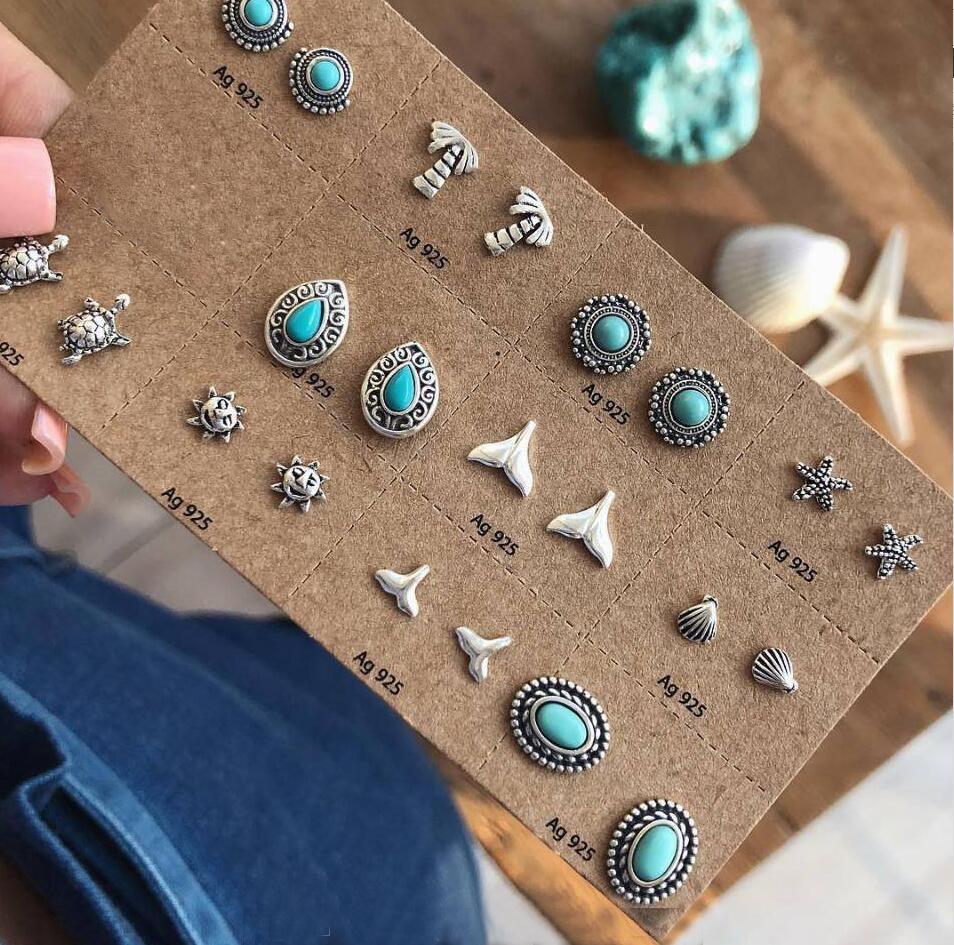 Bohemian Turquoise Gemstone Earrings – Set of 5 Pairs