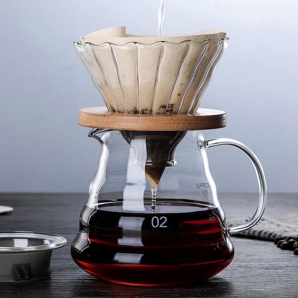 FGIUKC Coffee Server, Heat-Resistant Glass, 360ml Coffee Dripper with Graduations, Serves 1-2 People, Microwave Safe, with Lid, Hand Drip Coffee