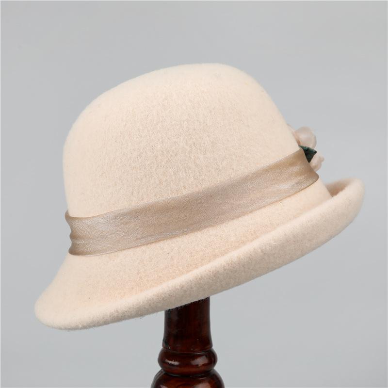 Elegant Floral Fleece Bucket Hat] Women'S Elegant Vintage Autumn/Winter Fleece Bucket Hat with Rolled Brim and Fashion Floral Accent, Fisherman Cap