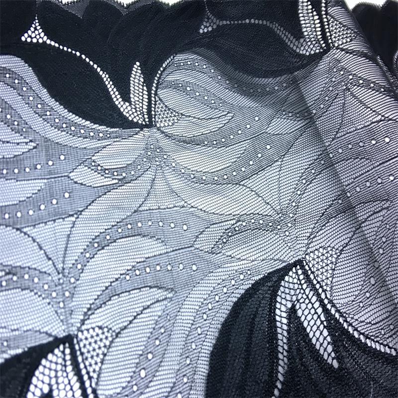 23cm Wide Black Spandex Lace, Elastic Sewing Lace Fabric for Lingerie, Bra, Underwear, Garment, Crafting