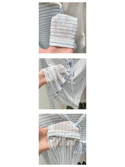 Korean Style Women's Striped V-Neck Cardigan - Summer Sun Protection, Sweet Casual Loose Fit, Long-Sleeved Top