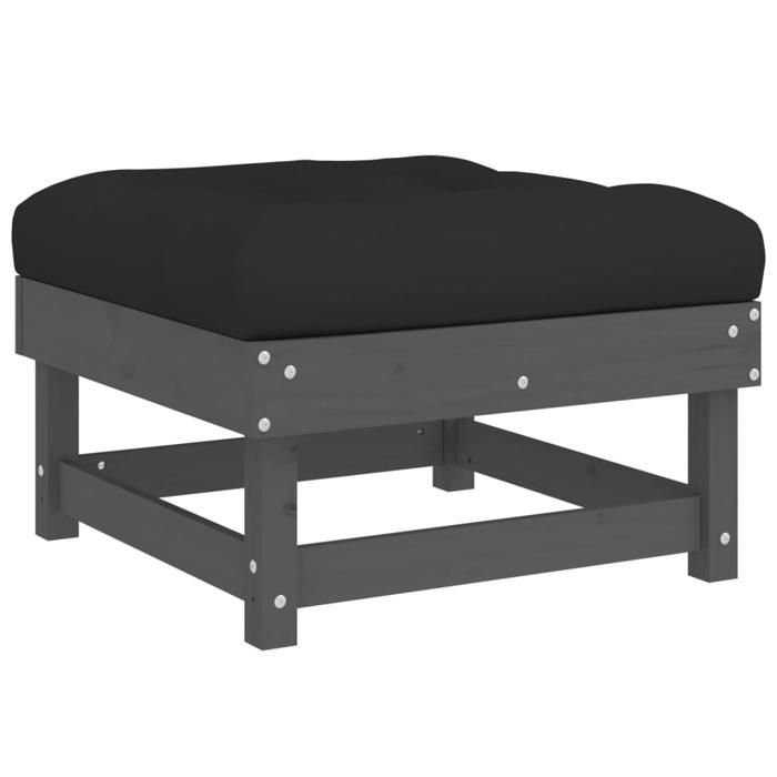VidaXL Garden Footrest with Cushion, Stool, Seat, Pouf, Outdoor Patio Balcony Terrace Furniture, Grey Wood 825438
