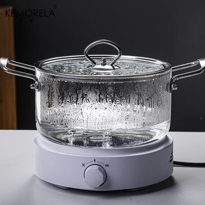KEMORELA 1 PIÈCE Casserole en Verre 2,5 L / 3,5 L Résistante à la Chaleur Casserole à Mijoter Poignées Doubles Casseroles avec Couvercle Ustensiles de Cuisine en Verre Borosilicaté