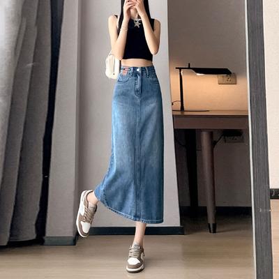 Elegant Woman Split Cowboy Skirt Female Summer Design Retro High Waist A-line Package Hip Half-body Versatile Comfortable Fashion Denim Bustier Skirt