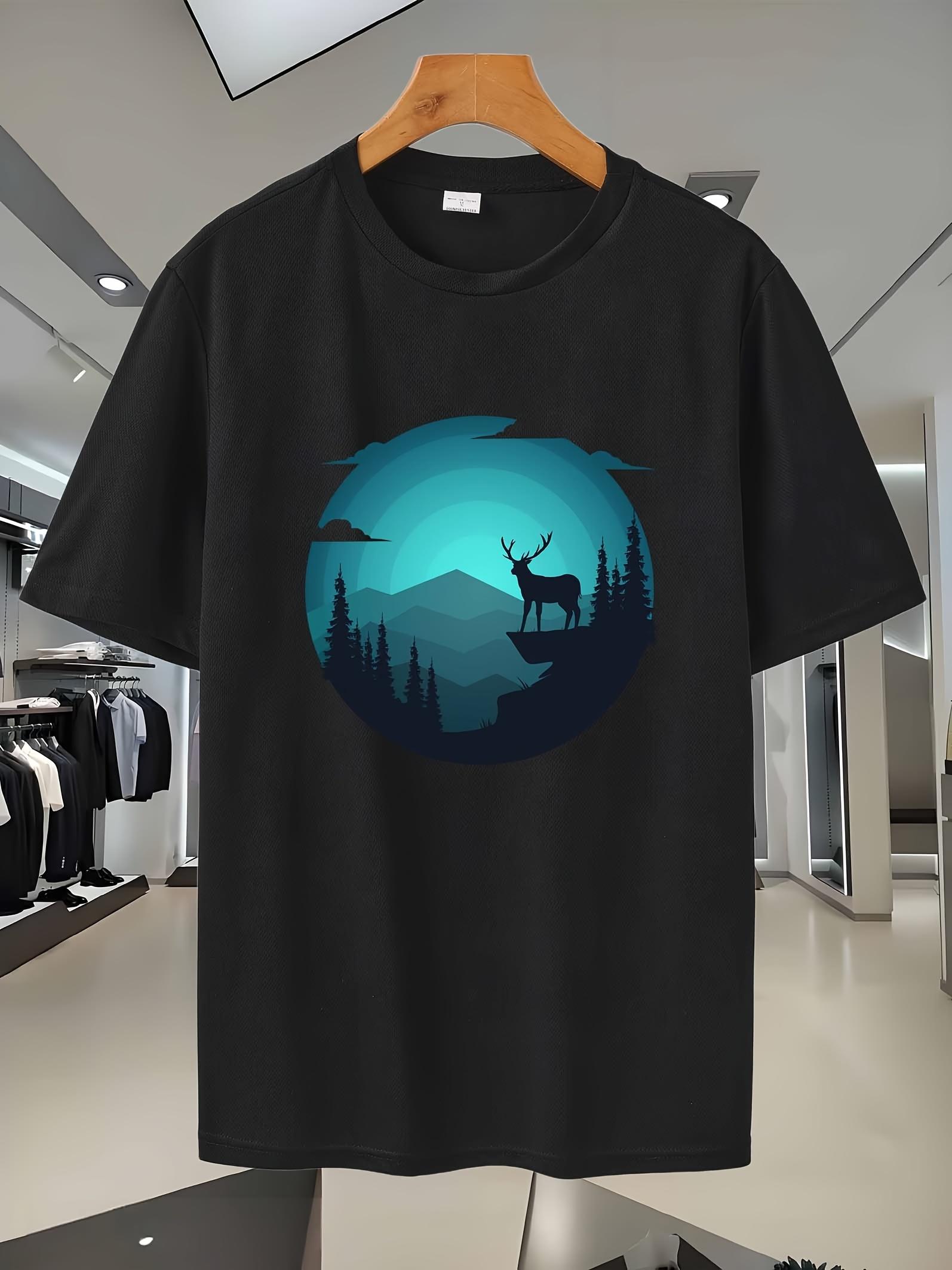 Casual Sports T-shirt - White with Tranquil Forest & Deer Print S