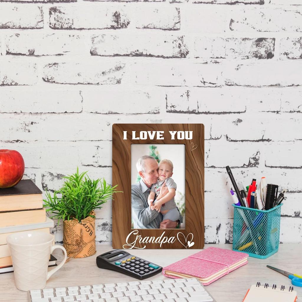 Grandpa Gift, I Love You Grandpa Photo Frame, Holds 4 X 6 Inch Photo, Farmhouse Wooden Picture Frame Gift, Father's Day Gifts for Papa, Grandpa