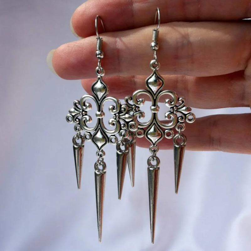 Vintage Gotischer Hofstil Quasten Ohrhänger Für Damen Silberfarbe Goth Punk Schmuck Zubehör