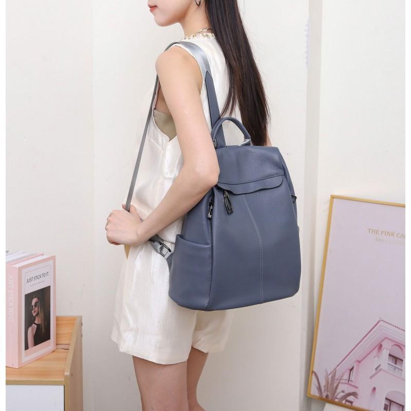 

Genuine Leather Backpack Women s Bag Commuting Large Capacity Top-layer Cowhide Natural Fall Travel Schoolbag 31x17x32cm синий