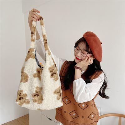 Bolsas de pelúcia macias de inverno, bolsa de ombro para mulheres, bolsa tote para meninas jovens