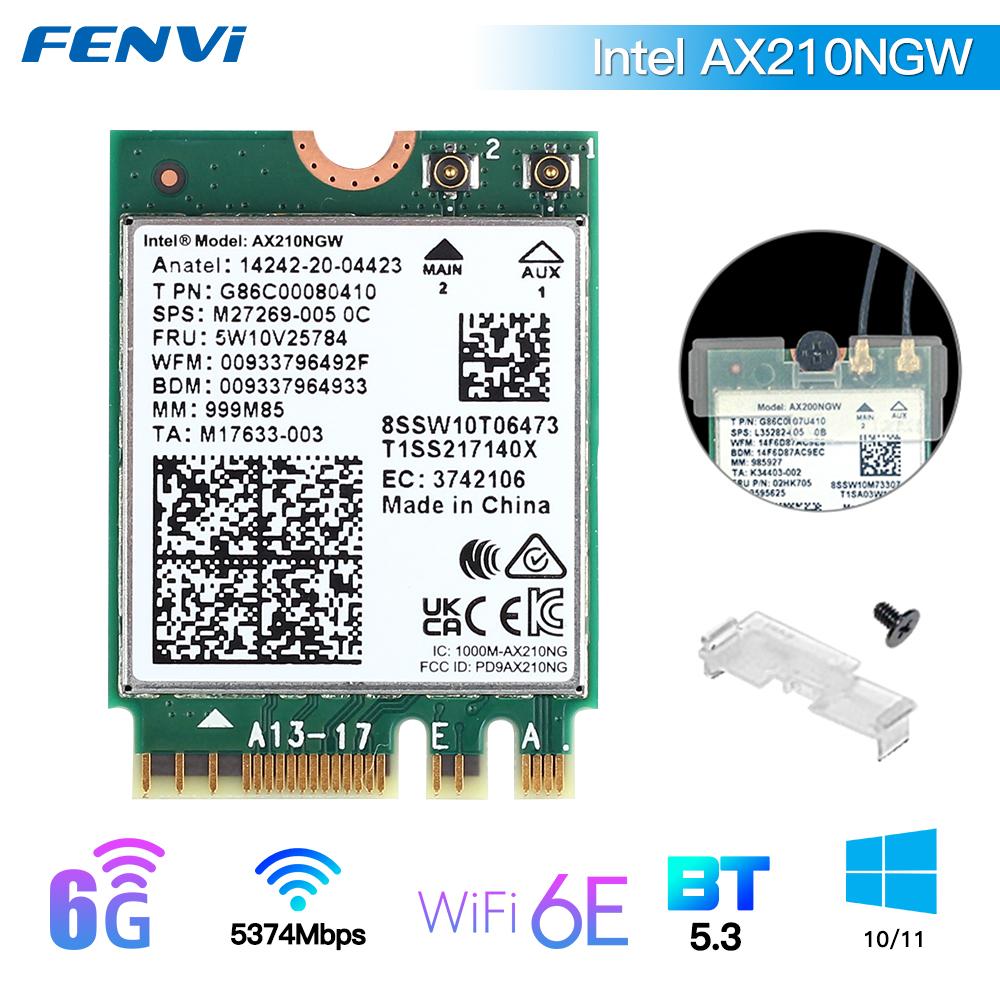 

Трехдиапазонный WI-FI 6E AX210 M.2 NGFF 5374 Мбит / с Беспроводная сеть WiFi Карта Intel AX210NGW 2.4G / 5G / 6 ГГц 802.11ax Bluetooth5.2 Win 10/11
