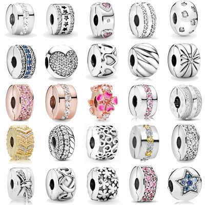 Clip 925 Sterling Silver CZ Zircon Love Heart Star Line Clip Charm Beads Stopper Fit Fashion Style Bracelet Silver 925 Jewelr